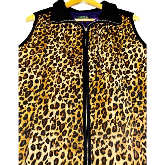 Lauren Ralph Lauren Womens 2X Puffer Vest Full Zip Up Cheetah Purple Quilted - Picture 2 of 12